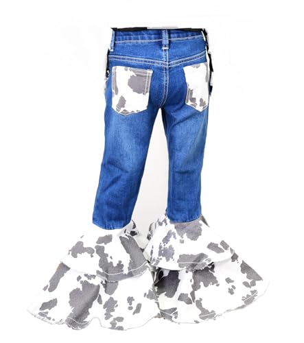 Cowgirl Hardware Infant/Toddler Girls Cowprint Ruffle Bell Bottom Jean