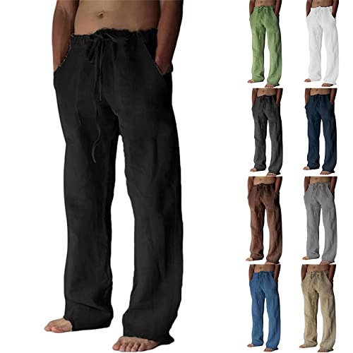 Linen Pants for Men Cotton Linen Drawstring Pants Lightweight Loose Summer Beach Pants with Pockets3