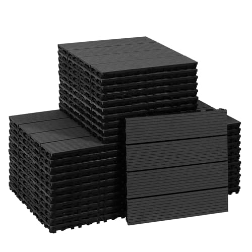 CCLIFE WPC Terrassendielen, Balkon Boden, Terrassenfliesen, Klickfliesen Terrasse, 30x30 cm, Wasserdicht Rutschfest, Geeignet für Balkon und Garten, Dunkelgrau,CushHom