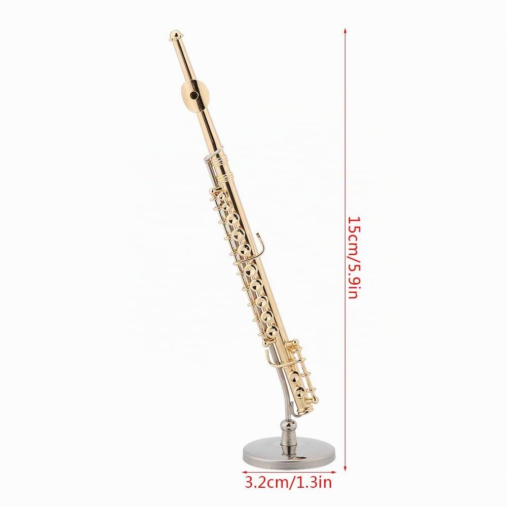 Modèle de flûte en Laiton avec Support Instrument de Musique Décoration Miniature pour la Maison Ornement de café Miniature Réplique de flûte avec étui Gifts Gifts