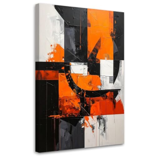 Cuadro para salón en lienzo abstracto naranja y negro que aporta luz y modernidad a tu pared