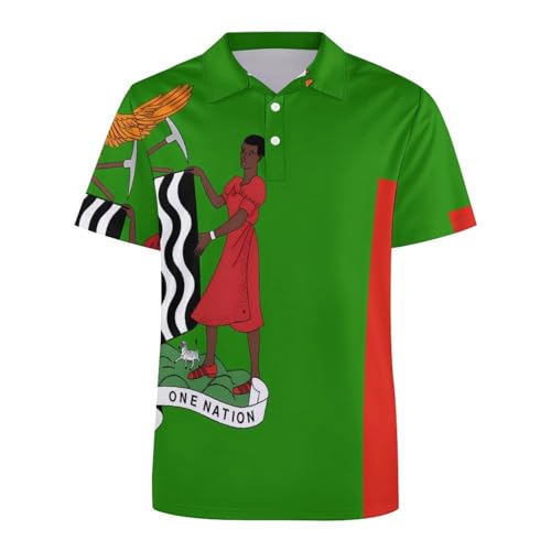 Zambia Flag Zambian Coat of Arms Men's Polo Shirt Short Sleeve Athletic Shirts Summer Collared Tops4