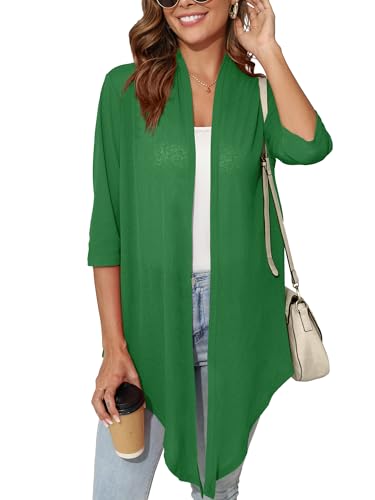 Image of Women's Lightweight Open Front Cardigans Short Sleeve Casual Soft Sheer Cardigan S-2XL with Pockets