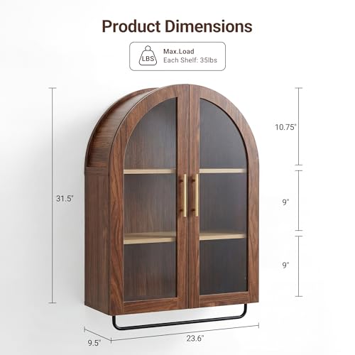 Botiquín de baño moderno con arco, 23,6 pulgadas, de Seang, con barra para toallas y estante ajustable, gabinete de almacenamiento para pared sobre el inodoro, para cuarto de lavado, sala de estar y cocina, color nogal miniatura 2