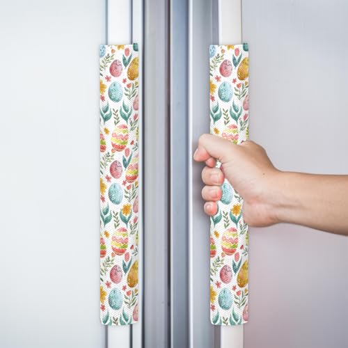 Image of Pardick Easter Refrigerator Door Handle Covers Set of 2, Eggs Flower Fridge Handle Cover Washable Fridge Dishwasher Door Spring Decor Protector Handle Cover, Keep Your Kitchen Appliance Clean