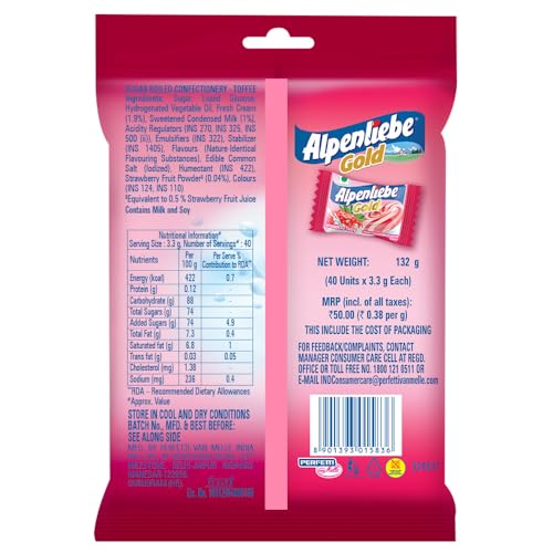 Alpenliebe Gold Cream Strawberry Toffee 132 g /138.6 g, weight may vary