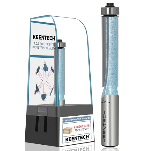 KEENTECH Flush Trim Router Bit, 1/2 inch Shank x 1/2 inch Dia x 2 inch Depth