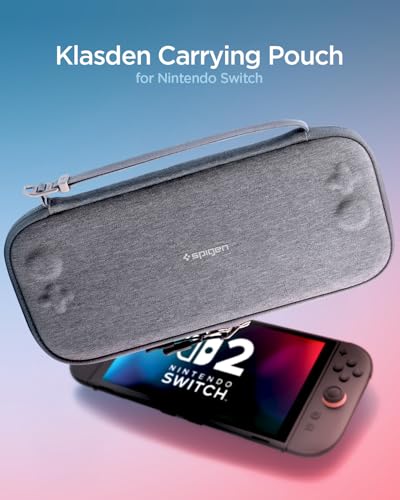Image of Spigen Klasden Pouch Version 2 for Switch 2 (2025) Case with 12 Game Cartridges, Rear Grip and G Hook Hard Shell Travel Pouch - Charcoal Gray