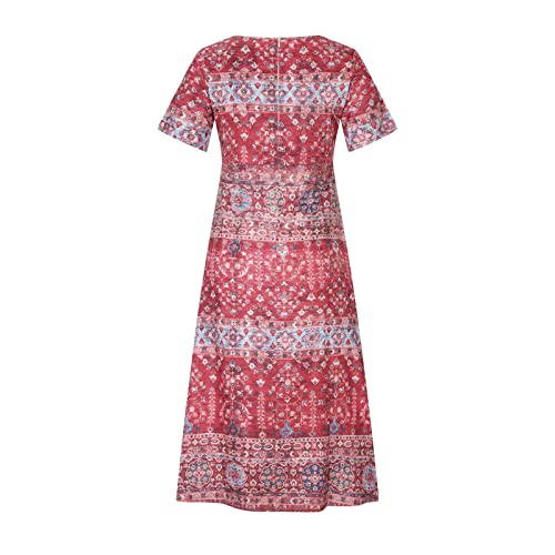 Vestidos de praia femininos de manga curta com gola redonda midi havaiana plissado camisa verão outo