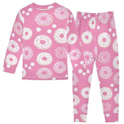 Fustylead Pink White Donut and Dots Cotton Pajamas, Snug Fit Long Sleeve Soft Sleepwear Pjs2