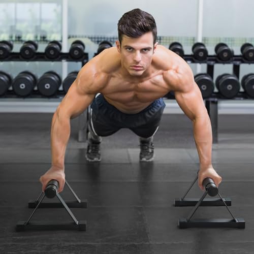 Image of Wood push up bars Parallettes bars Anti-slip Handstand Bars for Calisthenics, Fitness, Floor workouts Solid Wood with Sturdy Metal Bracket, Support 500 lbs