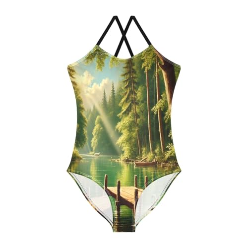 Swan Lake Trees Swimsuit for Girls Bathing Suit Summer Beach One Piece Swimsuits Swimwear