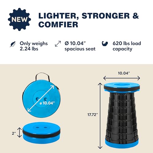Image of Collapsible Stool Max 620lbs Weight, Pack of 1, Lightweight & Portable Telescopic Stool for Adults, Adjustable Height Retractable Folding Seat or Footrest for Camping Hiking Travel