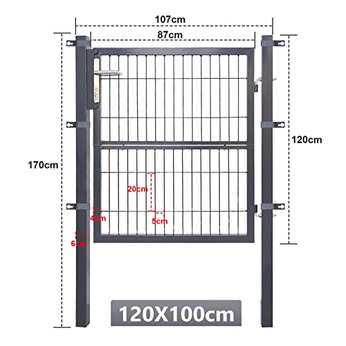 Miniatura 5 de Gimisgu Puerta De Jardín, 120 X 100 Cm, De Acero Galvanizado, Resistente Y Duradera, Para Valla De Barra, Incluye Tirador Y 3 Llaves, Color Antracita