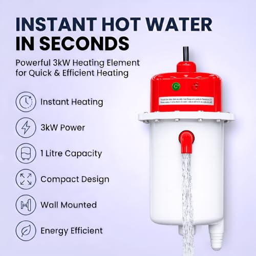 Image of Seltix 1L Instant Water Heater Geyser | Portable ABS Shockproof Body | Auto Cut-Off | 3KW Copper Heating Element | Instant Hot Water for Kitchen, Salon, Home, Office Use