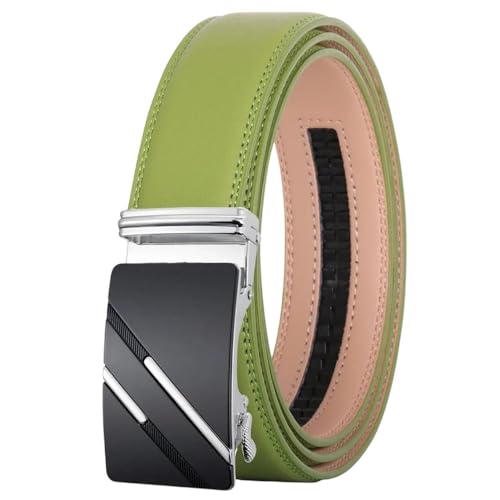 Men's Genuine Leather Automatic Buckle Belt, Solid Color Casual Business Belt Ply36-1245-S14 120cm
