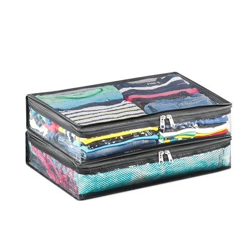 Kuber Industries 2 Pcs PVC 3 Inch Saree & Garment Storage Bag with Zipper | Cloth Organizer for Blouses, Petticoats, Kidswear, Undergarments | Black