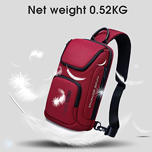 Image of BANGE Sling Bag for Men,Shoulder bags Crossbody Sling Backpack for Men and Women, Red, Durable