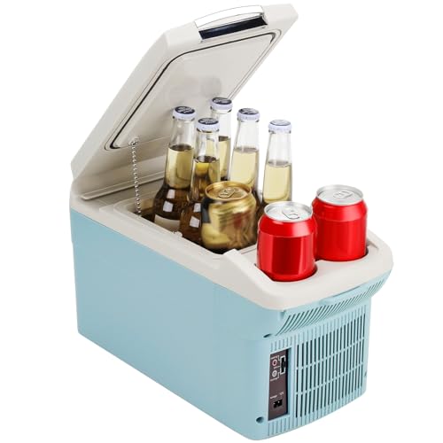 Image of ICEROVER 12V Car Refrigerator Cooler /Warmer 6 Quart (6L), 12 Volt DC &110V AC, Electric Car Fridge Portable Compact Camping Cooler Thermoelectric 12V Small Fridge for Car,RV,Camping (Blue)