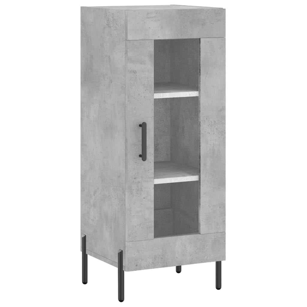 Générique Bufet wysoki szary betonowy 34,5 x 34 x 180 cm z drewnianymi drzwiami i metalowymi nogami, duża przestrzeń do przechowywania do organizacji codziennych niezbędnych rzeczy.