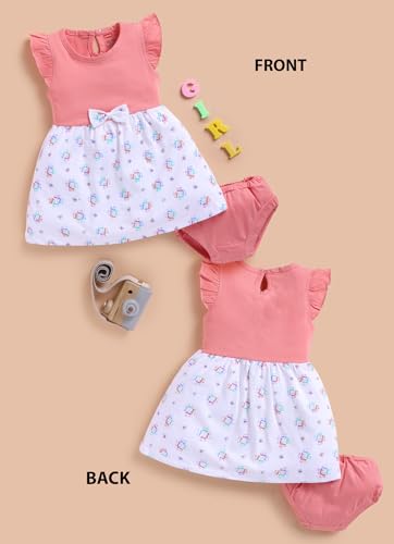 Image of LuvLap Baby Girls Regular Fit 100% Cotton Half Sleeve Girls Knee Length Frock Pack of 3