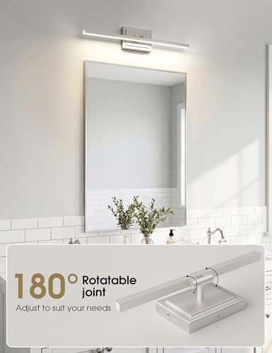 Image of VOLISUN Modern Bathroom Vanity Light 24 inch, Rotatable, 14W Dimmable 5CCT Led Bathroom Light Fixture Over Mirror, Brushed Nickel Bar Vanity Light for Bathroom Mirror Restroom-ETL Certificated