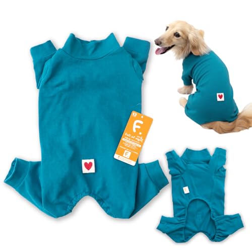 小型犬 伸びて 着せやすい シンプル 長袖 インナー つなぎ 小型犬用 ロンパース 抜け毛対策 長袖 犬の服 フルオブビガー 27/レイクブルー NL
