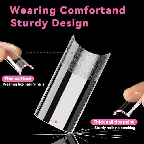 Image of UNA GELLA No C Curve Medium Square Nail Tips 216 Pcs Pre-file Half Cover Straight Square Gel Nail Tips Clear Fake Nails Tips Half Matte Long Lasting For Nail Extension Home DIY Salon 12 Sizes