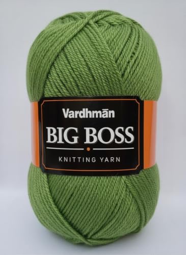 Image of Vardhman BigBoss Knitting Yarn - 200g Ball, 575m, 84% Acrylic + 16% Nylon, 3-Ply DK Weight, Soft & Durable Wool for Knitting, Craft, babywear, blanket, winter wear; threads for crochet hook needle - Boss-03 - Arcadian Green