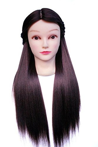 TOPBeauty Maniquí de muñeca con abrazadera para entrenamiento de peluquería de pelo sintético marrón