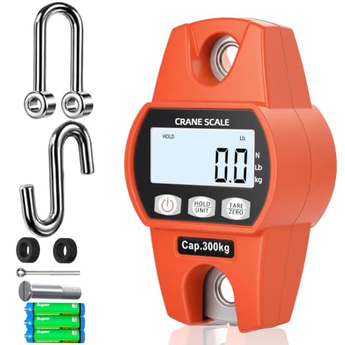 Digital Hanging Scales for Weighing, 660lb Crane Scale for Farm Hunting | The hanging scales for weighing feature thickened hook, aluminum alloy body, LCD display, KG/LB/N unit switch, tare function