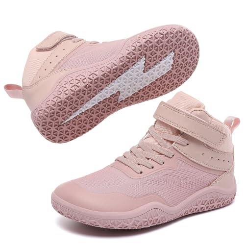 Kids Wrestling Shoes Boys Girls Wide Toe Box Zero Drop Boxing Shoes Pink - image 1