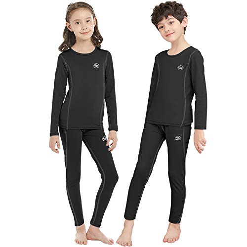 Meetwee Kids Thermal Underwear Set Unisex Base Layer Boys Girls Fleece Lined Long Johns Black #TOP1