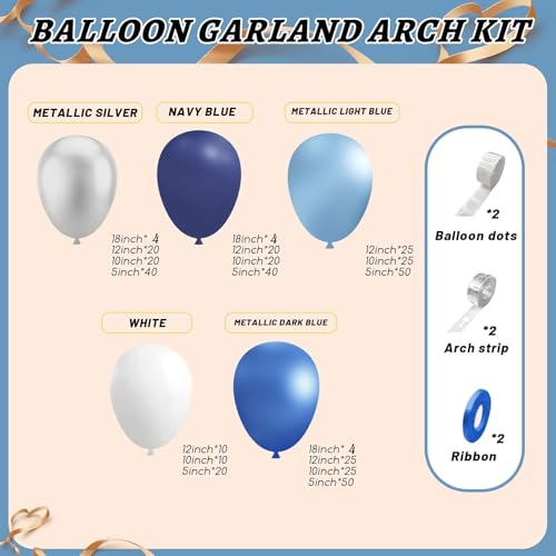 Image of 412Pcs Blue Balloon Arch Kit,5 10 12 18 inch Blue Balloon Garland with Metallic Dark Blue Silver Balloons for Baby Shower Graduation Birthday Wedding Party Decorations