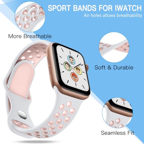 Image of Adorve 4 Pack Sport Bands for Apple Watch 49mm 41mm 40mm 38mm 45mm 44mm 42mm for Women Men, Durable Breathable Soft Silicone Replacement Wrist Strap for iWatch Ultra SE Series 8 7 6 5 4 3 2 1, S /M M /L