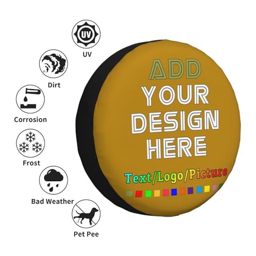 Image of Custom Spare Tire Cover 14-17 Inch, Personalized Universal Wheel Cover Add Your Own Photo Text Logo Waterproof Dust-Proof Tire Covers Protectors for Trailer Truck SUV Universal, DarkGoldenrod