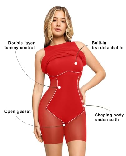 Image of Popilush Women's Bodycon Dress Ruched Sleeveless Slimming Shapewear Casual Club Evening Party Cocktail Midi Fall Dresses