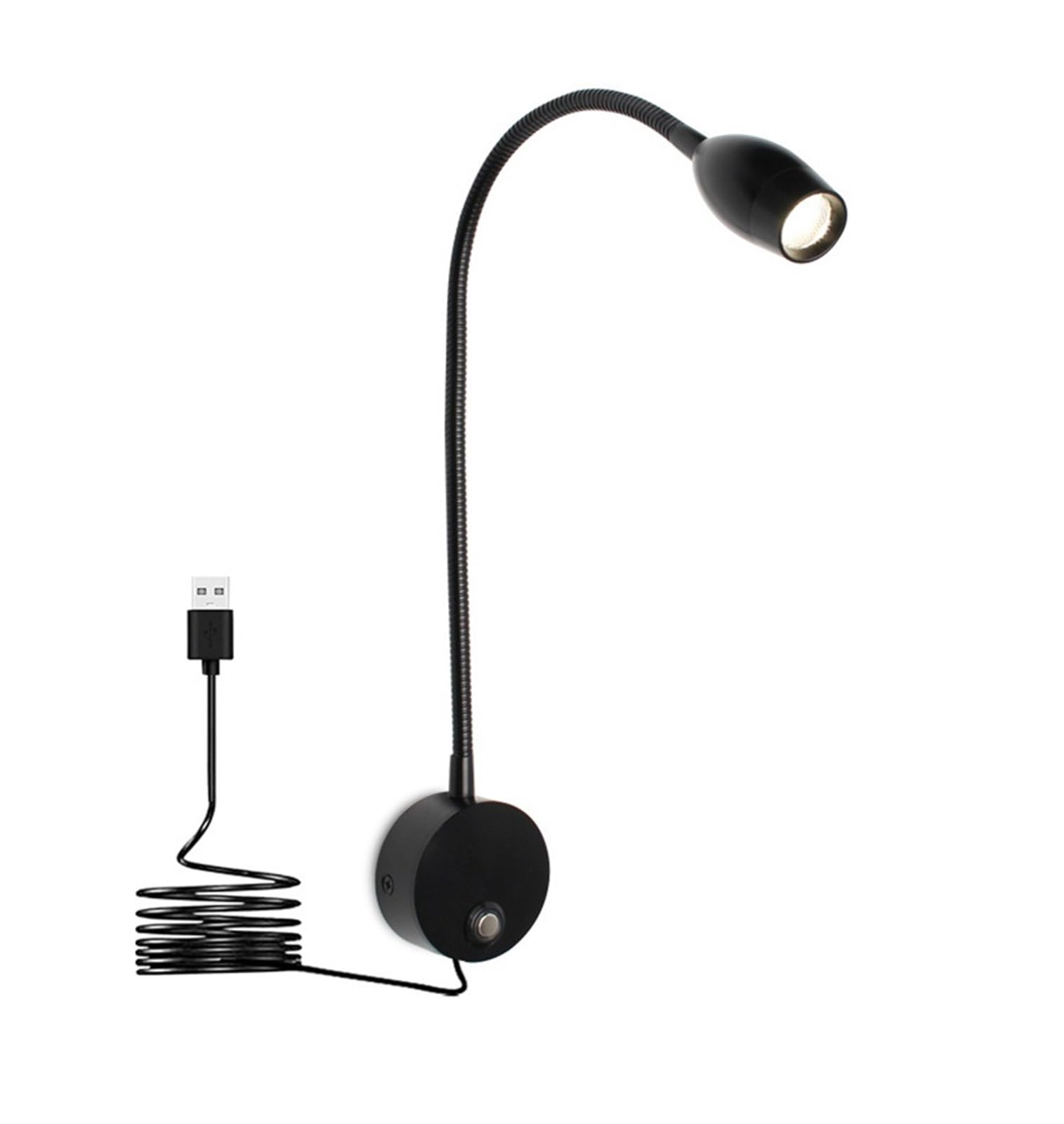 GDBAGKDQK 3W Dimmable Flexible Gooseneck Wall Lamp with Switch USB for Bedroom Bedside Study Light Mounted Night Fixture Bright Lights