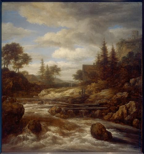Affiches et gravures impression sur toile Wasserfall de Jacob Van Ruisdael peinture salon 60x90
