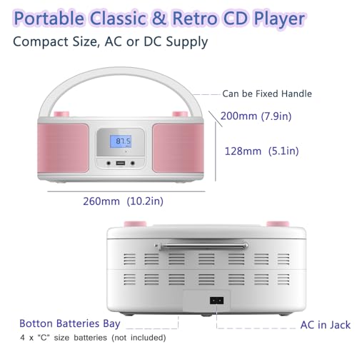 image for WIITHINK Portable CD Player Boombox with Bluetooth, FM Radio Stereo, R