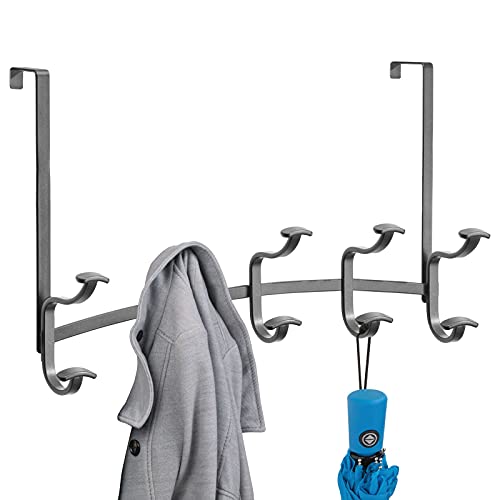 mDesign Decorative Metal Over Door 10 Hook Storage Organizer Rack - for Coats, Hoodies, Hats, Scarves, Purses, Leashes, Bath Towels, Robes, Men s and Women s Clothing - Graphite Gray