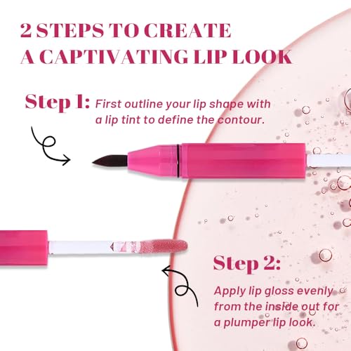 Image of evpct Red Brown Matte Liquid Lipstick Marker Pen Lip Liner Set with Lip Oil, Shine Finish, 2 in 1 Lipgloss Lipstick Long Lasting Waterproof for Women, Lips Color Stain 24hr Original Smudge Proof