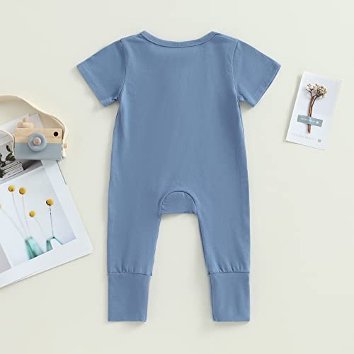 Unisex Infant Baby Romper Boys Girls Organic Cotton Short Sleeve Zipper Footless Jumpsuit Summer One Piece Bodysuit (Blue, 12-18 Months) #TOP6
