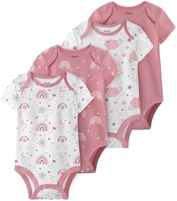 FIEMOL Baby Bodysuits (4 Pack) - 100% Cotton Soft Short Sleeve Infant Body Suits for Boys & Girls, 0...