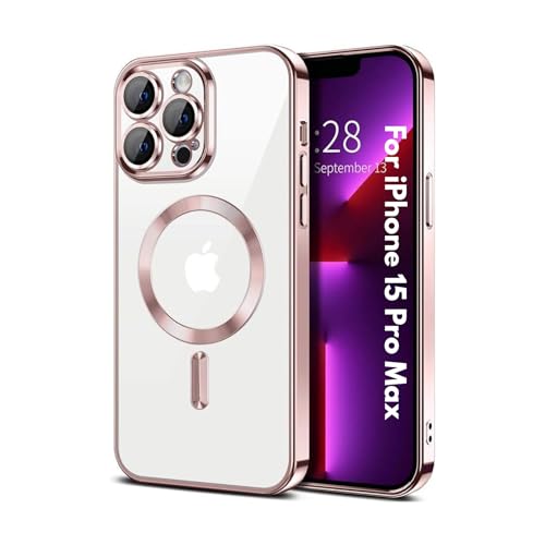 Image of TPU Designed for iPhone 15 Pro Max Luxury Electroplating Case [Magnetic MagSafe] [Integrated Lens Protection] Back Cover Case for iPhone 15 Pro Max (Rose Gold)