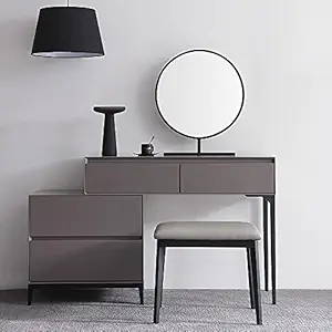 Vandana Interiors Gray Makeup Vanity Set with Mirror & Side Cabinet Dressing Table with Drawers in Black