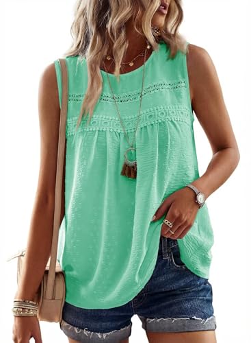 Image of Falechay Womens Summer Tops Boho Shirts Crewneck Sleeveless Tank Tops Flowy Lace Hem Casual Blouses Clothing Trendy 2026