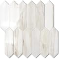 Vamos Tile 1 Sheet Glossy Wood Marble Grain Backsplash Tile Peel and Stick, 12.8 x 12.8 Inch Long Hexagon PVC Self Adhesive Mosaic Wall Tiles Stick on Backsplash for Kitchen and Bathroom