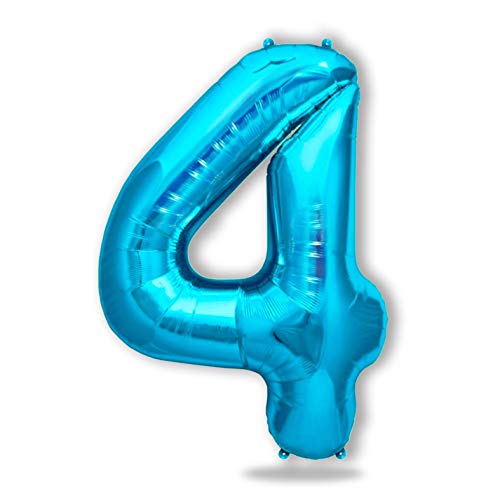 FUNXGO® Ballons Anniversaire 4 an Bleu - Gros Ballon Chiffre 4 Numéro 4 - Happy Birthday Decoration Ballons Fête d'anniversaire Ans Vole Grâce à l'Hèlium 4 Ballons 4