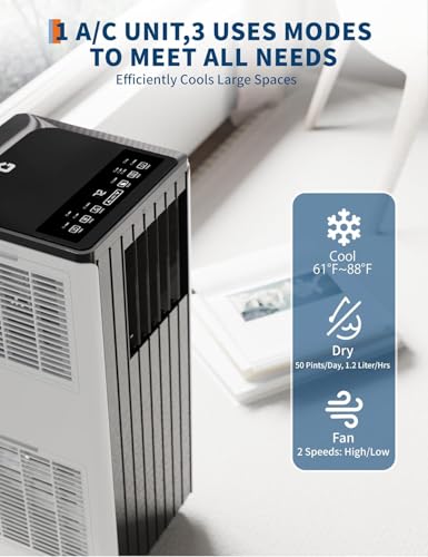 Image of Garvee 8000 BTU Portable Air Conditioner, 3-in-1 Cooling, Dehumidifier & Fan Portable AC for Bedroom & Small Rooms up to 350 Sq. Ft., Sleep Mode, 24-Hr Timer, Remote, Window Kit, 115V, Black Top